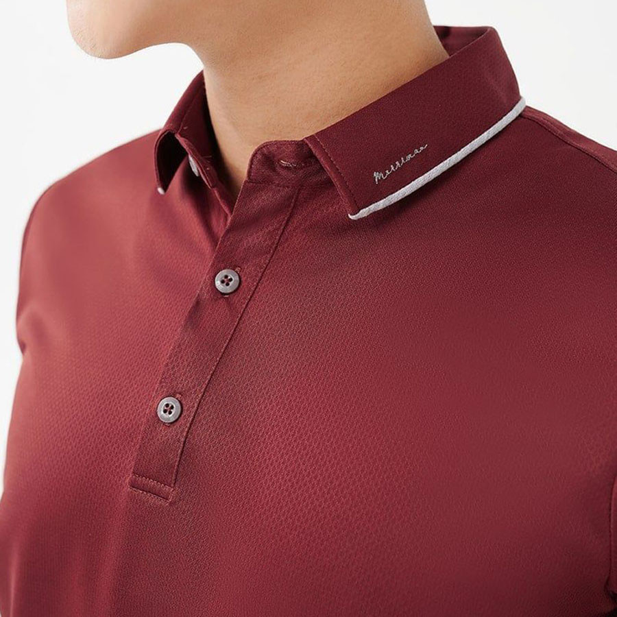MERRIMAN SALE - Áo Polo Merriman Tay Ngắn, Màu Đỏ Đô , Họa Tiết Trơn, Sợi Caffe Kháng Khuẩn
