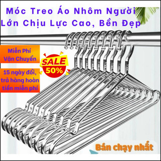 Bộ 10 móc áo nhôm người lớn 4kg dày 4mm dài 44cm cao 18cm.