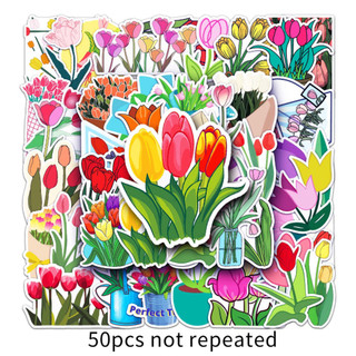 50 Miếng Dán Hoa Tulip Ngộ nghĩnh Chống Thấm Nước DIY Cho Điện Thoại Laptop Dán Xe Hơi Sáng Tạo Decal Nhà