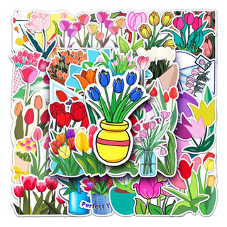 50 Miếng Dán Hoa Tulip Ngộ nghĩnh Chống Thấm Nước DIY Cho Điện Thoại Laptop Dán Xe Hơi Sáng Tạo Decal Nhà