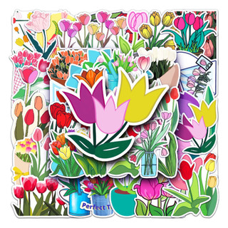 50 Miếng Dán Hoa Tulip Ngộ nghĩnh Chống Thấm Nước DIY Cho Điện Thoại Laptop Dán Xe Hơi Sáng Tạo Decal Nhà