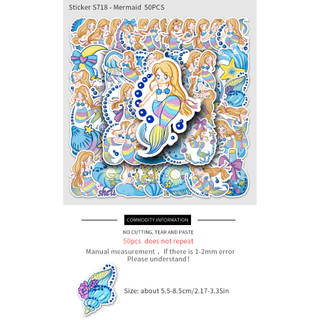 Bộ 50 Ins Phong Cách Nàng Tiên Cá Nhỏ Decal Dán Miếng Dán Chính Hãng Cho Laptop / Điện Thoại / Đàn Guitar / Mũ Bảo Hiểm