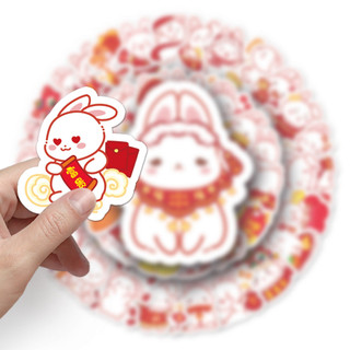 Bộ 50 Kawaii Năm Mới Thỏ Dán Chống Thấm Nước DIY Cho Điện Thoại Laptop Xe Dán Sáng Tạo Nhà Decal