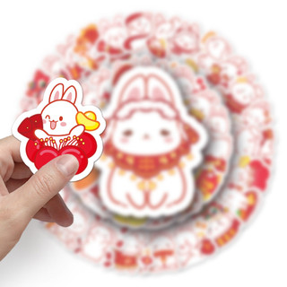 Bộ 50 Kawaii Năm Mới Thỏ Dán Chống Thấm Nước DIY Cho Điện Thoại Laptop Xe Dán Sáng Tạo Nhà Decal