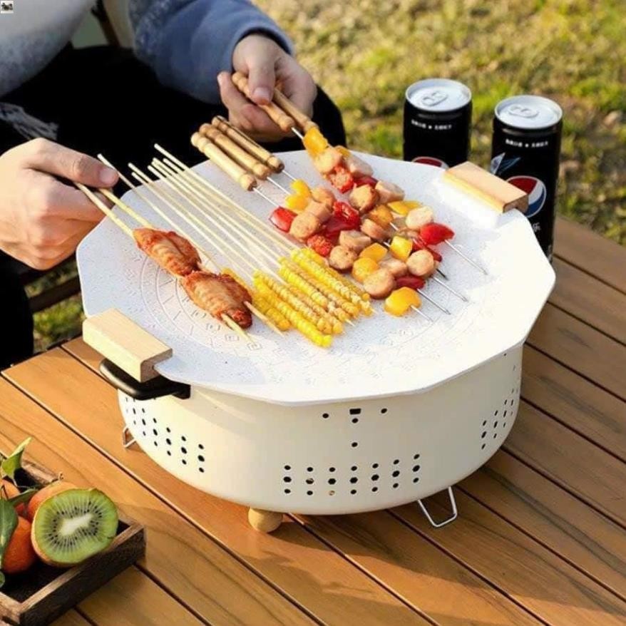 Bếp Nướng Than Hoa Tròn Không Khói Nướng BBQ Size 32Cm Chất Liệu Thép Không Gỉ Vỉ Nướng Inox Có Chân