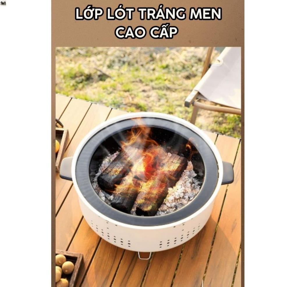 Bếp Nướng Than Hoa Tròn Không Khói Nướng BBQ Size 32Cm Chất Liệu Thép Không Gỉ Vỉ Nướng Inox Có Chân