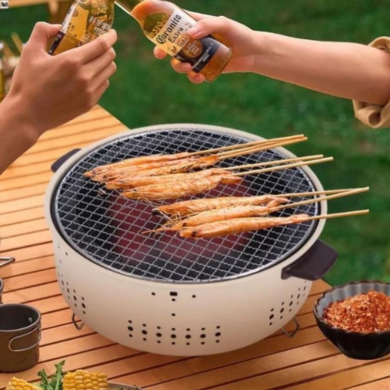 Bếp Nướng Than Hoa Tròn Không Khói Nướng BBQ Size 32Cm Chất Liệu Thép Không Gỉ Vỉ Nướng Inox Có Chân