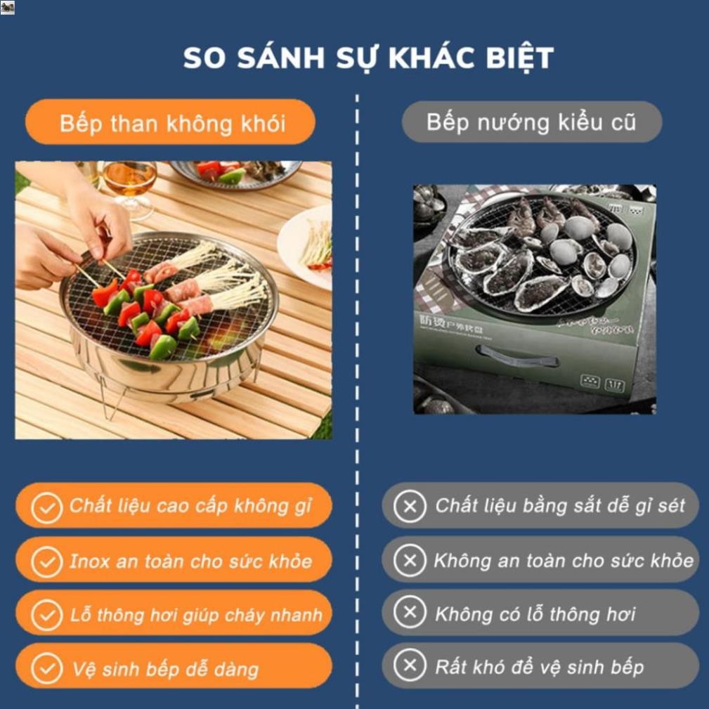 Bếp Nướng Than Hoa Tròn Không Khói Nướng BBQ Size 32Cm Chất Liệu Thép Không Gỉ Vỉ Nướng Inox Có Chân
