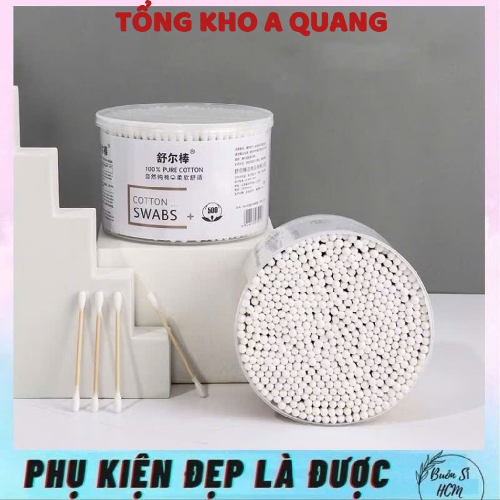 HỘP 500 TĂM BÔNG THÂN GỖ (THÙNG 120), Hộp lớn 500 que tăm bông y tế, tăm bông trang điểm, spa, bông ngoáy tai que gỗ-M9