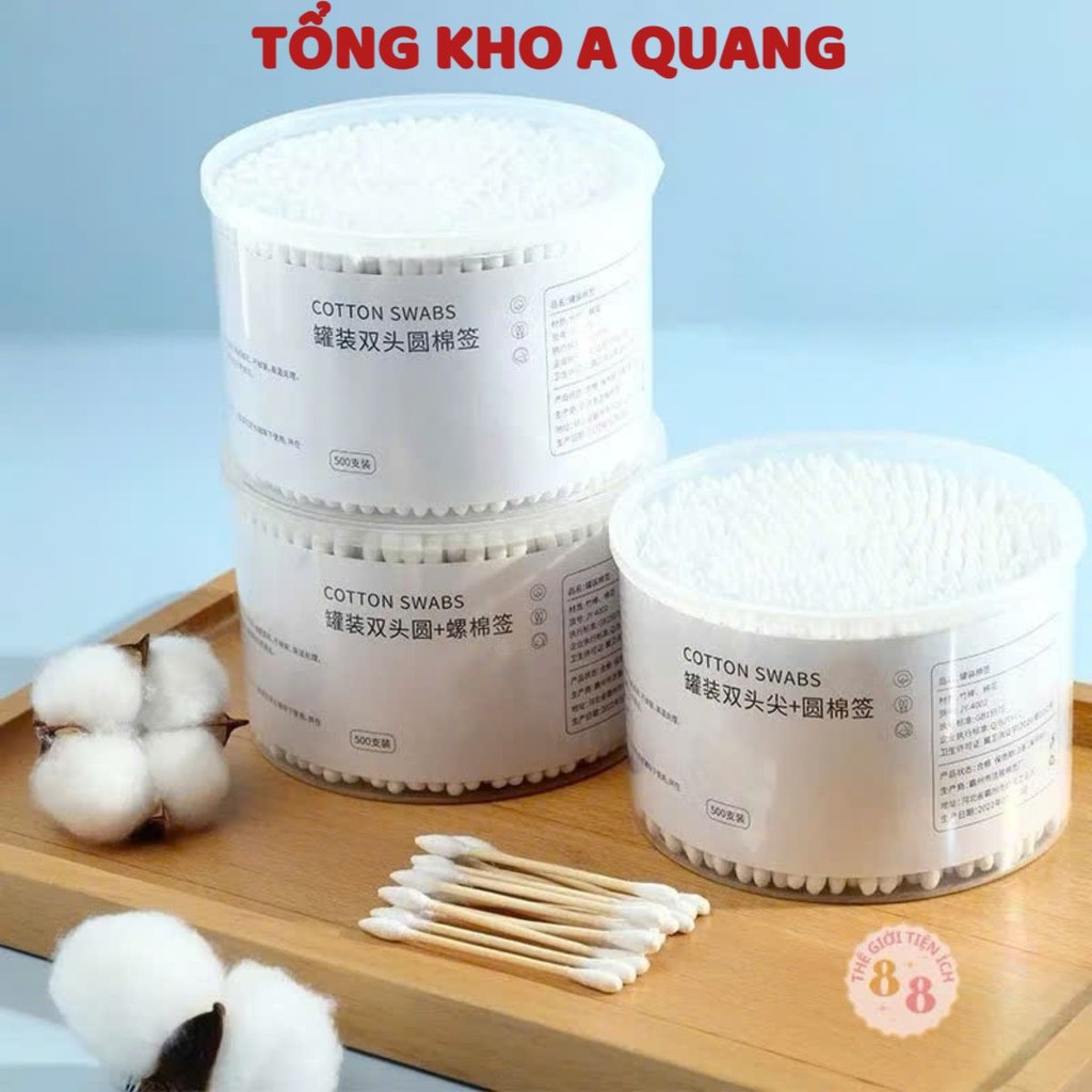 Tăm Bông Ráy Tai Cao Cấp Thân Gỗ Mềm Mại Giúp Vệ Sinh Tai Hiệu Quả, HỘP 500 TĂM BÔNG THÂN GỖ - MÃ: TAMBONG5002