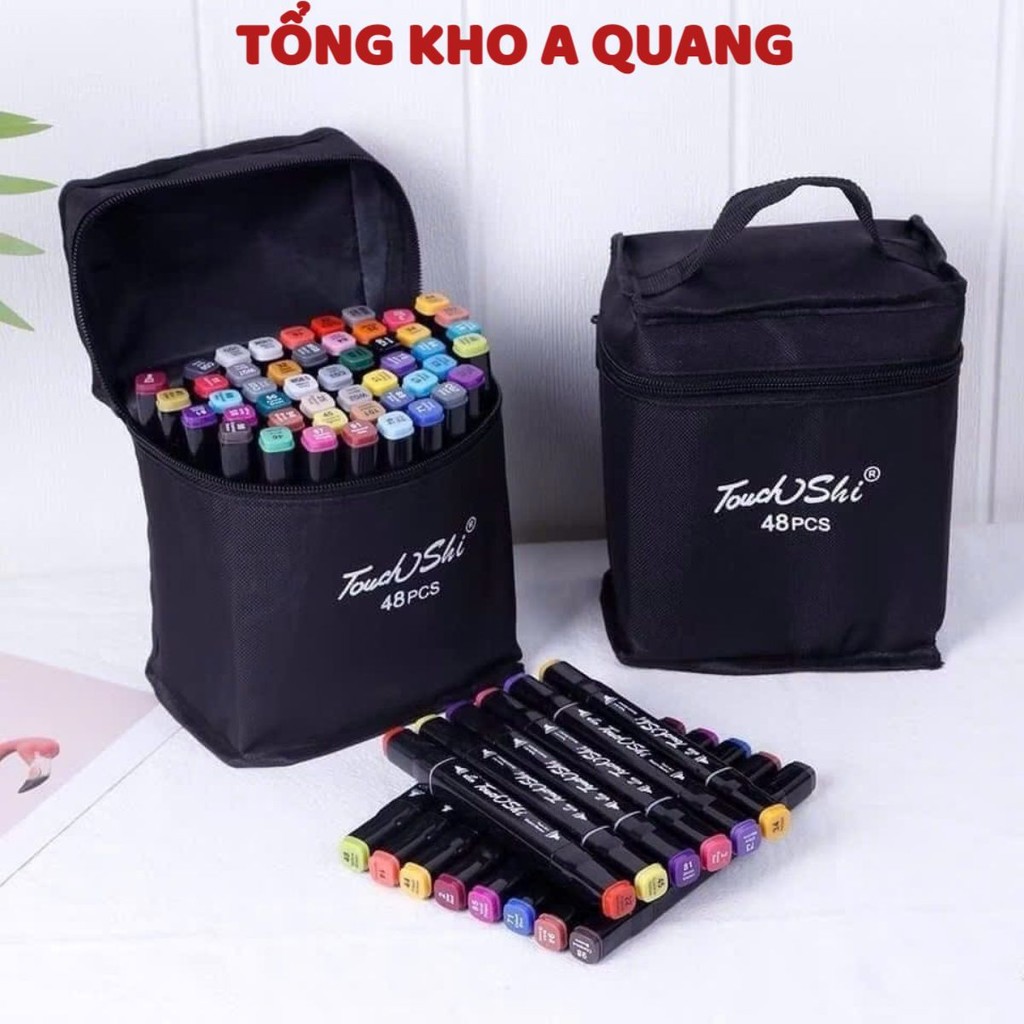 Bộ Bút 2 Đầu 48 Cây Marker Touch Cool tặng kèm túi vải tiện lợi, BÚT DẠ MÀU MARKER - MÃ: BUTMAU6753
