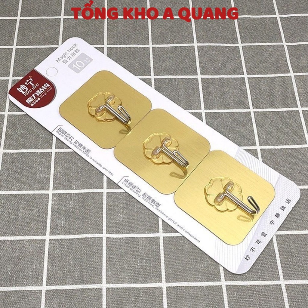 SET 1 VỈ 3 MÓC DÁN TƯỜNG CHỊU LỰC SIÊU DÍNH MÀU VÀNG ĐỒNG - MOCDANTUONG
