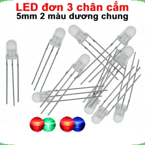 [Giá bán sỉ] (50 cái) LED 2 màu 5mm đục dương chung