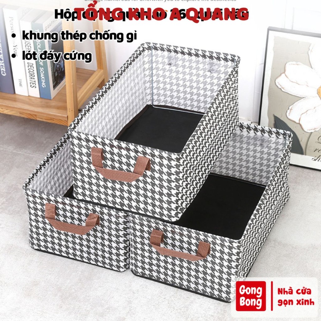 Hộp Đựng Quần Áo Đa Năng Khung Thép LÓT ĐÁY 26l 0 Ngăn Quai Nâu Cao Cấp Có Thể Gấp Gọn Họa Tiết Tiện Lợi Và Chắc Chắn