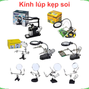 Kính lúp kẹp soi hàn mạch điện tử có đèn LED và gác mỏ hàn