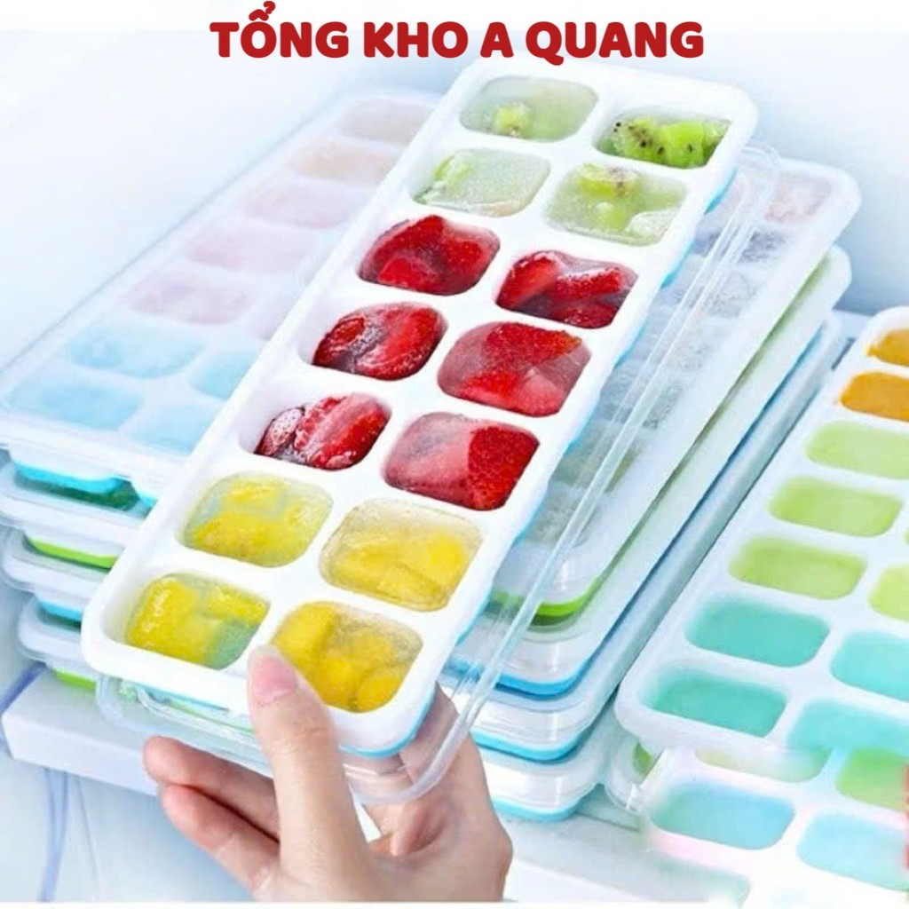 (COMBO 5) KHAY LÀM ĐÁ, Khay đá Silicon 14 viên có nắp đậy làm kem làm thạch hoa quả tiện lợi bền bỉ - MÃ: KHAYLAMDA278