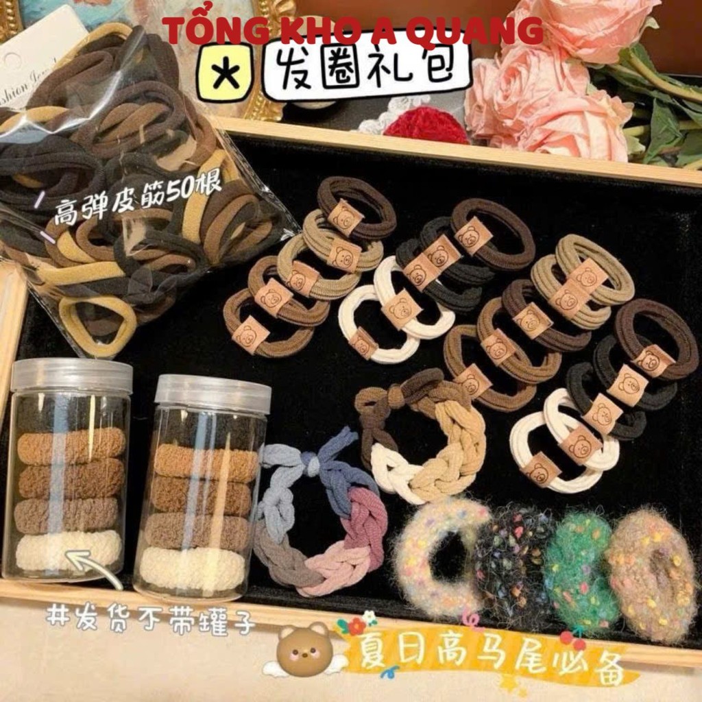 DÂY BUỘC CỘT TÓC 136 CHI TIẾT, Dây Buộc Tóc Bền Đàn Hồi Cao Phong Cách Mới - MA: CHUNBUOCCOTTOC136