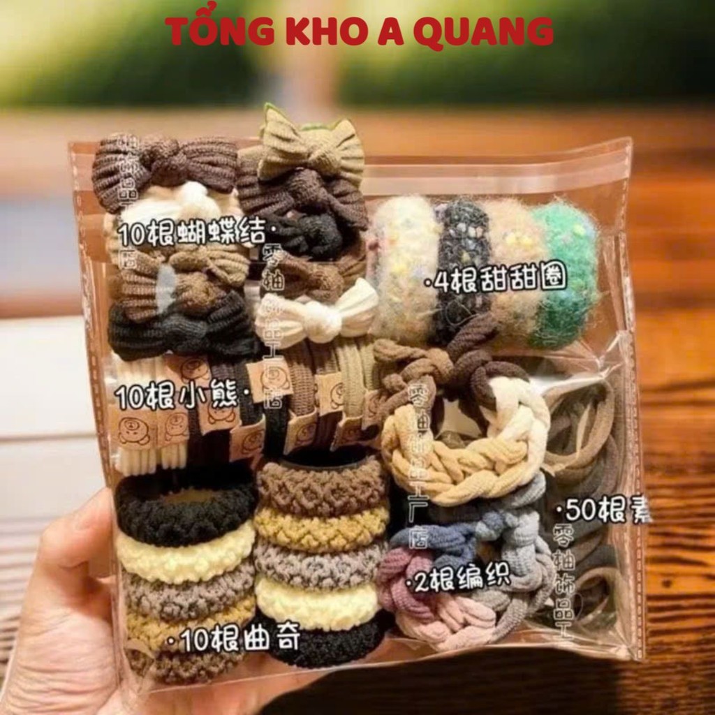 Dây Buộc Tóc 136 Chi Tiết Siêu Bền Đàn Hồi Cao Phong Cách Mới, SET DÂY BUỘC TÓC 136 CHI TIẾT - MÃ: CHUNBUOCCOTTOC136