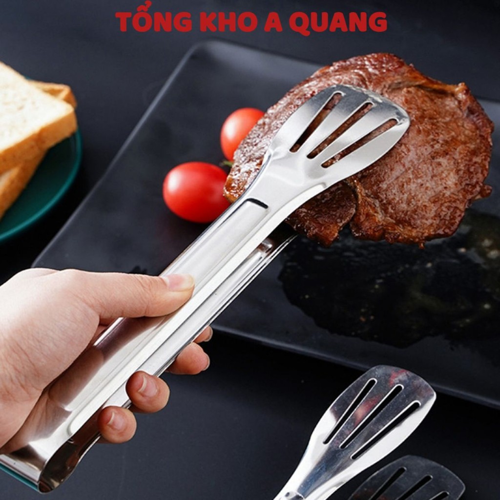 (COMBO 5) Kẹp Gắp Thức Ăn Inox 304, Dụng Cụ Gắp Đồ Nướng Đồ Ăn, Gắp Đá Nhà Bếp Nhà Hàng Có Đầu Khía - KEPGAPDO53