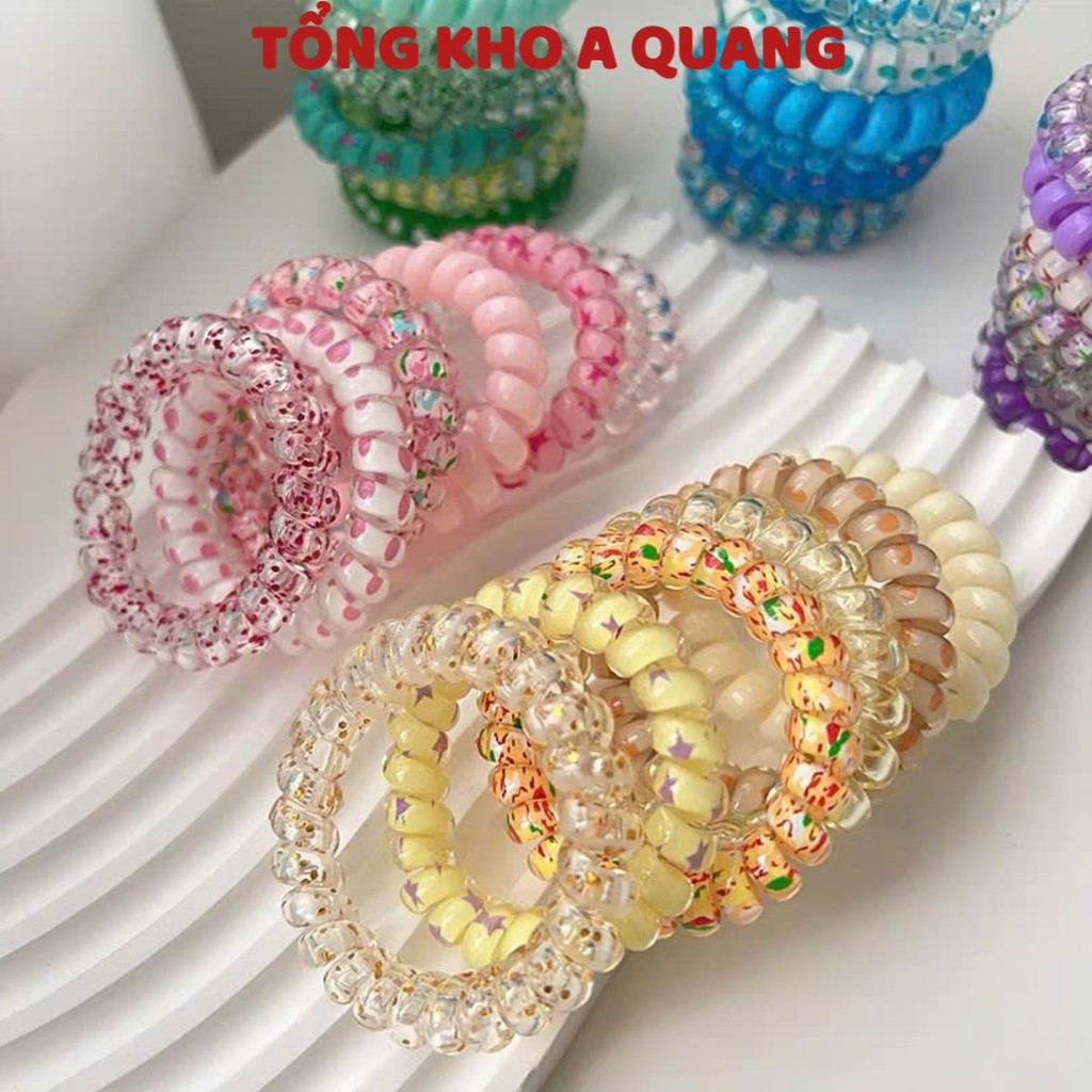 SET 6 Dây Chun Thun Buộc Tóc Vòng Đeo Tay Dạng Lò Xo Màu Thạch Pastel Mix, DÂY BUỘC TÓC LÒ XO- MÃ: DAY3326