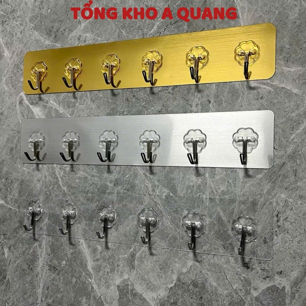THANH 6 MÓC TREO TƯỜNG INOX, Thanh Kim Loại Dán Tường 6 Móc Treo Đồ - MA: MOCTREODO