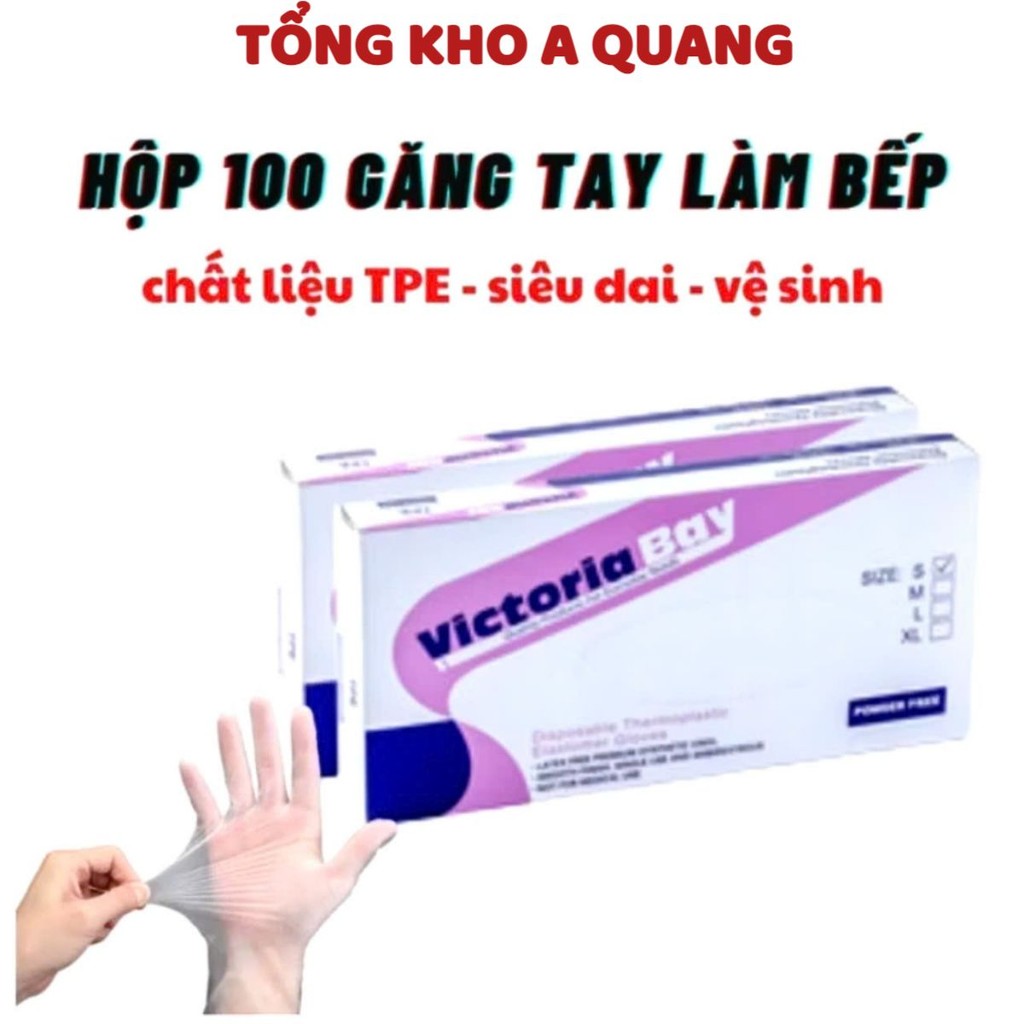 GĂNG TAY CAO SU GANG TAY LÀM BẾP,GĂNG VIC L, Hộp 100 Găng Tay Siêu Dai Nấu Ăn Victoria Bay - MA: GANGTAY