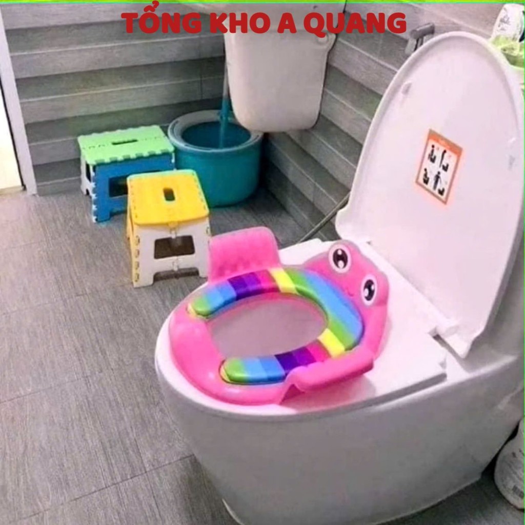 LÓT BỒN CẦU CÓ TAY VỊN, Bệt Lót Bồn Cầu Có Tay Vịn Hình Chú Ếch, Bệ Thu Nhỏ Bồn Cầu Cho Bé Ngồi Vệ Sinh