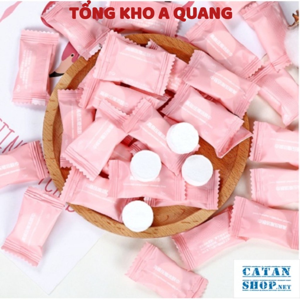 Túi 100 Viên Khăn Giấy Nén Hình Viên Kẹo Bỏ Túi Khi Đi Du Lịch, VIÊN KHĂN LAU MẶT DẠNG NÉN DÙNG MỘT LẦN TIỆN DỤNG