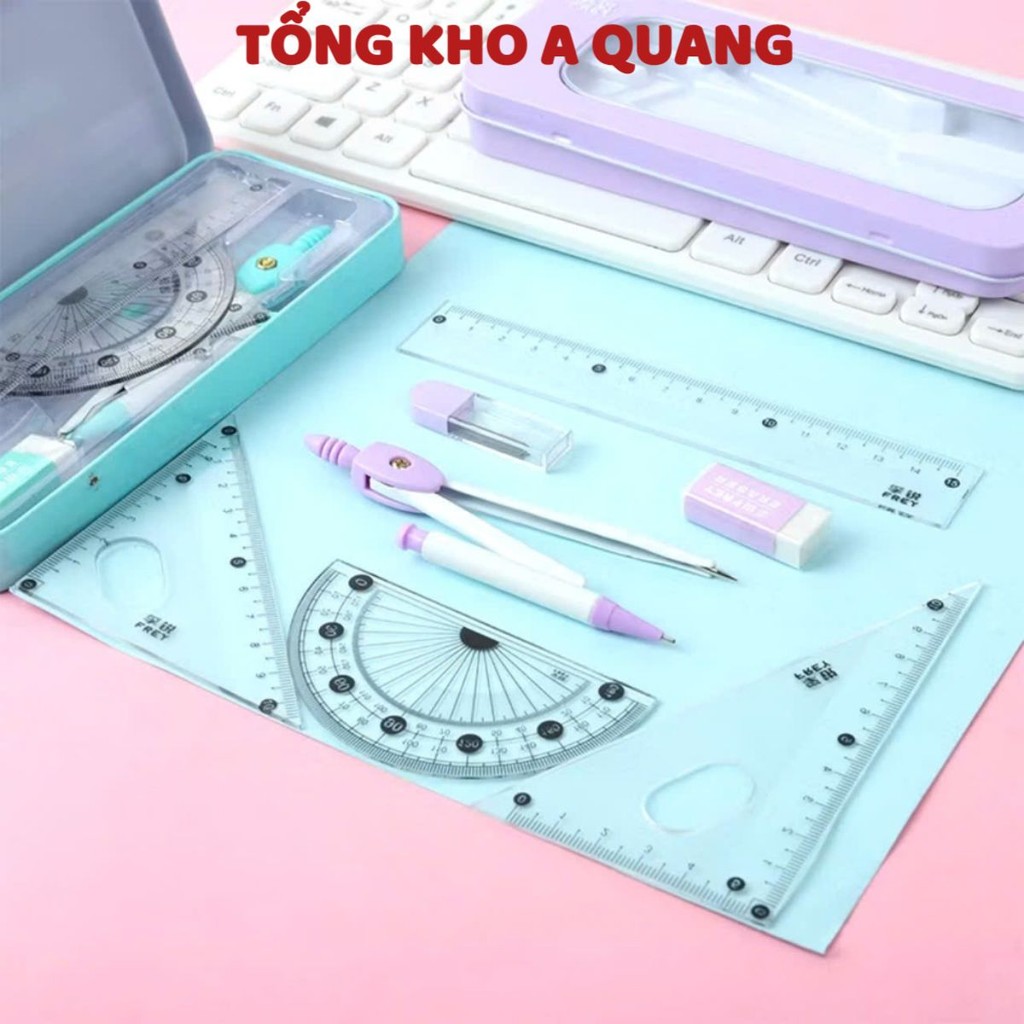 BỘ DỤNG CỤ HỌC TẬP 7 MÓN, Bộ Thước 7 Mảnh Thước Thước Tam Giác Thước Thước Đo Cao Su La Bàn Sinh Viên: DUNGCUHOCTAP