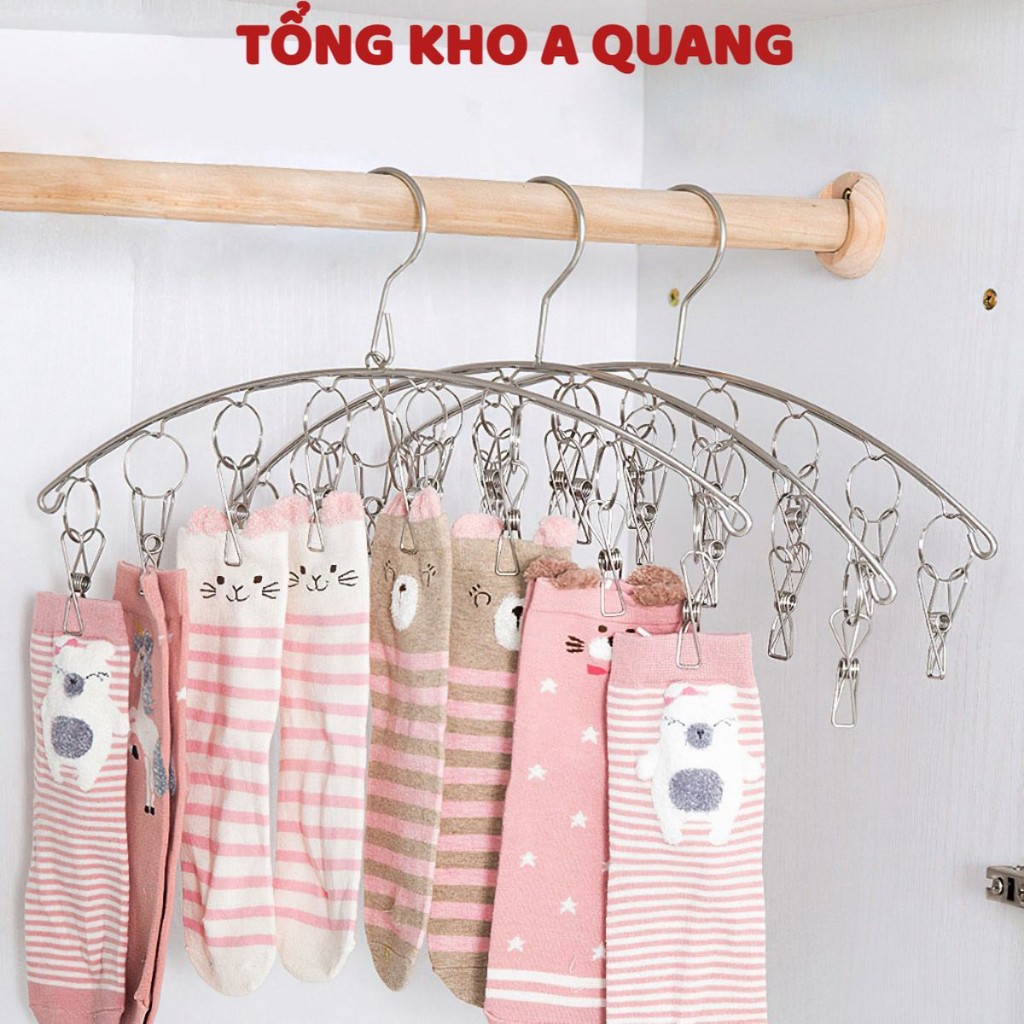 Móc thép không gỉ để treo quần áo trẻ em, khăn tay, tất, đồ lót , MÓC MẮC KẸP QUẦN ÁO INOX 10 / 20 KẸP