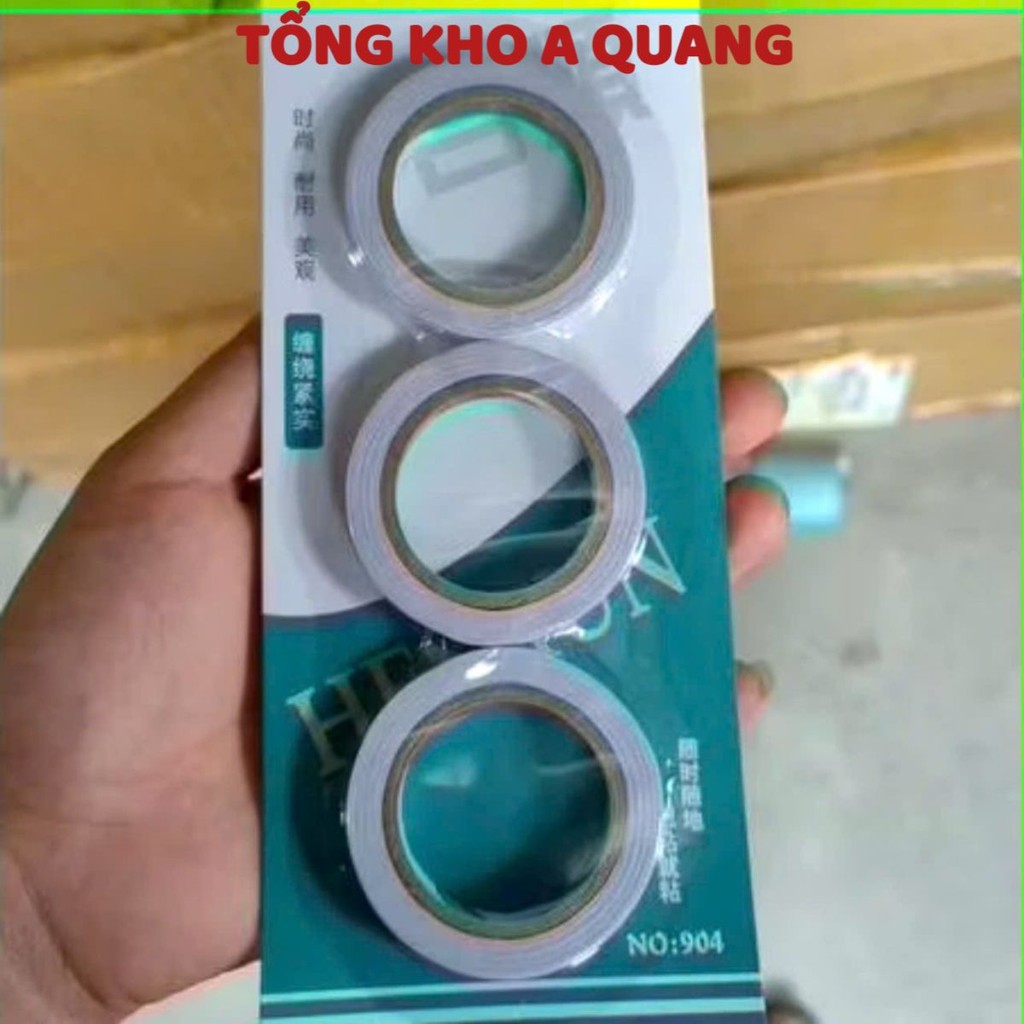 VỈ 3 BĂNG KEO 2 MẶT , SET 3 Cuộn băng dính 2 mặt khổ 0.8cm siêu dính tiện ích dùng trong văn phòng gia đình- BANGDINH62