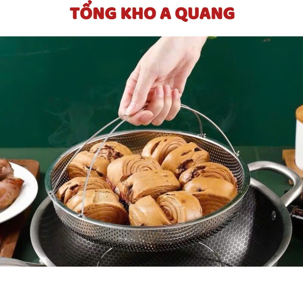KHAY HẤP ĐỒ ĂN INOX XỊN , Khay rổ - rá hấp thức ăn inox có đế,đa năng - MA: KHAY HAP THUC AN