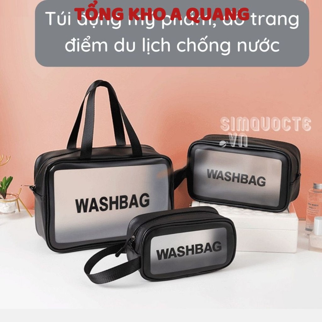 3 Túi Đựng Mỹ Phẩm Đồ Trang Điểm Du Lịch Bằng Da Pu Chống Thấm Nước Sức Chứa Lớn WASHBAG