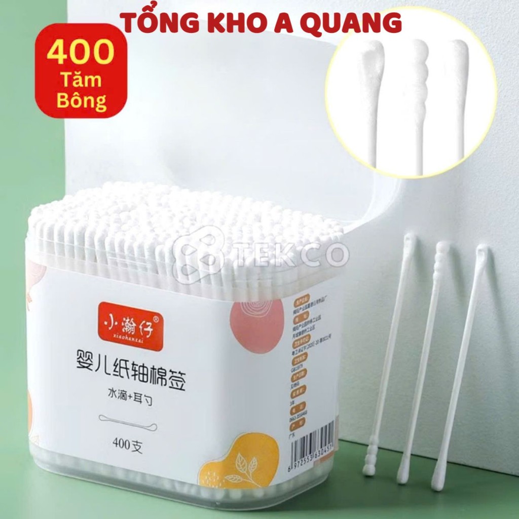 (HỘP 400) TĂM BONG CHO BÉ, Hộp 400 tăm bông ngoáy tai 2 đầu cho bé - MA: TAMBONG348