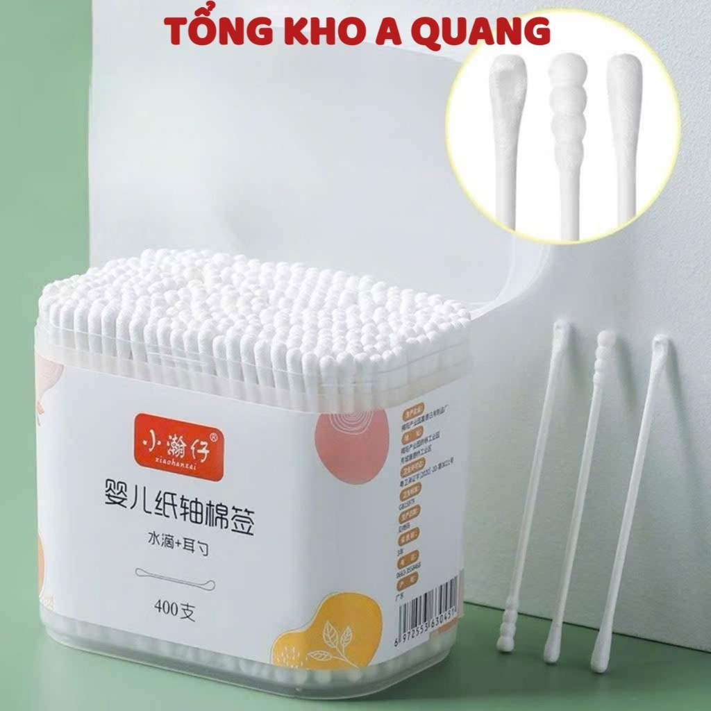 Hộp 400 tăm bông ngoáy tai 2 đầu cho bé, TĂM BÔNG SIÊU MỀM - MÃ: TAMBONG476