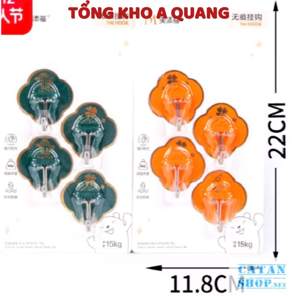 VỈ 4 MÓC HOA MAI XANH CAM, Vỉ 4 Móc Dán Tường Siêu Dính Hình Hoa 4 Cánh Màu Sắc Sặc Sỡ Treo Đồ: MOCDANTUONG62