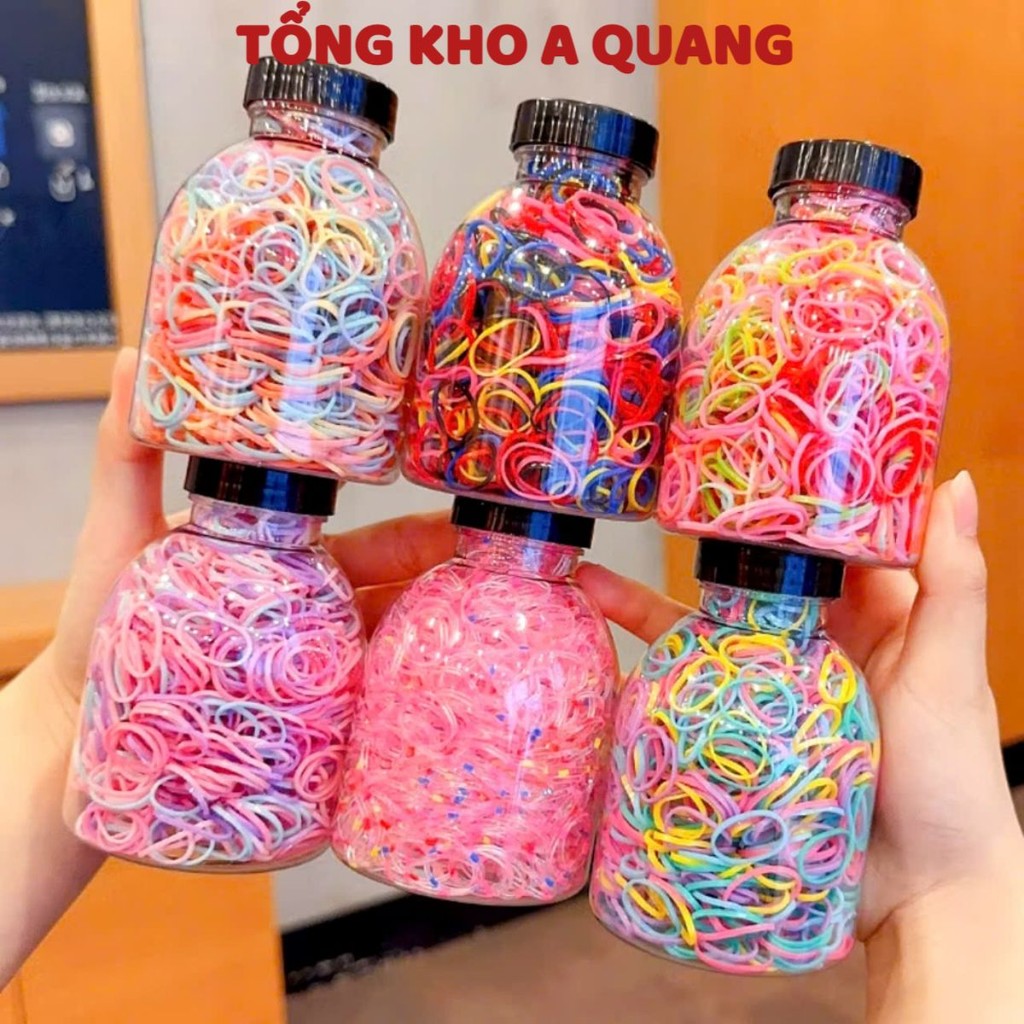 HỘP 1000 DÂY BUỘC TÓC CHO BÉ - LỌ 1000 DÂY CHUN BUỘC TÓC NHIỀU MÀU KÈM HỘP ĐỰNG HÌNH CHAI CHO BÉ MA: CHUNBUOCTOC2