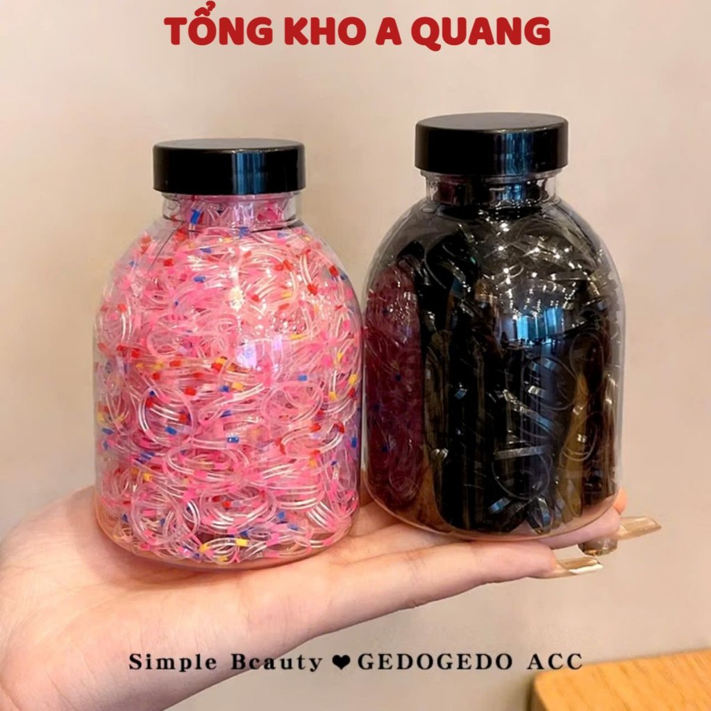 HỘP 1000 DÂY BUỘC TÓC CHO BÉ , LỌ 1000 DÂY CHUN BUỘC TÓC NHIỀU MÀU KÈM HỘP ĐỰNG HÌNH CHAI CHO BÉ MA: CHUNBUOCTOC3