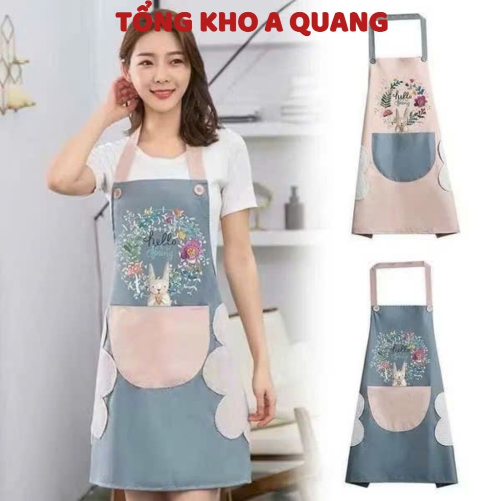 Tạp dề chống thấm nước có lau tay họa tiết thỏ xinh nhiều màu sắc , có túi đừng điện thoại , TẠP DỀ NẤU ĂN PHA CHẾ