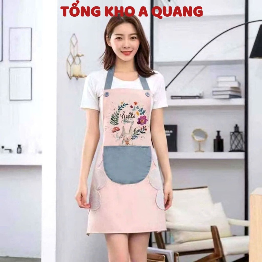 TẠP DỀ NẤU ĂN, PHA CHẾ HÌNH HOA THỎ , Tạp Dề Hoa Thỏ Có Khăn Lau Tay Đa Năng Có Chỗ Để Điện Thoại Tiện Dụng: TAPDE1