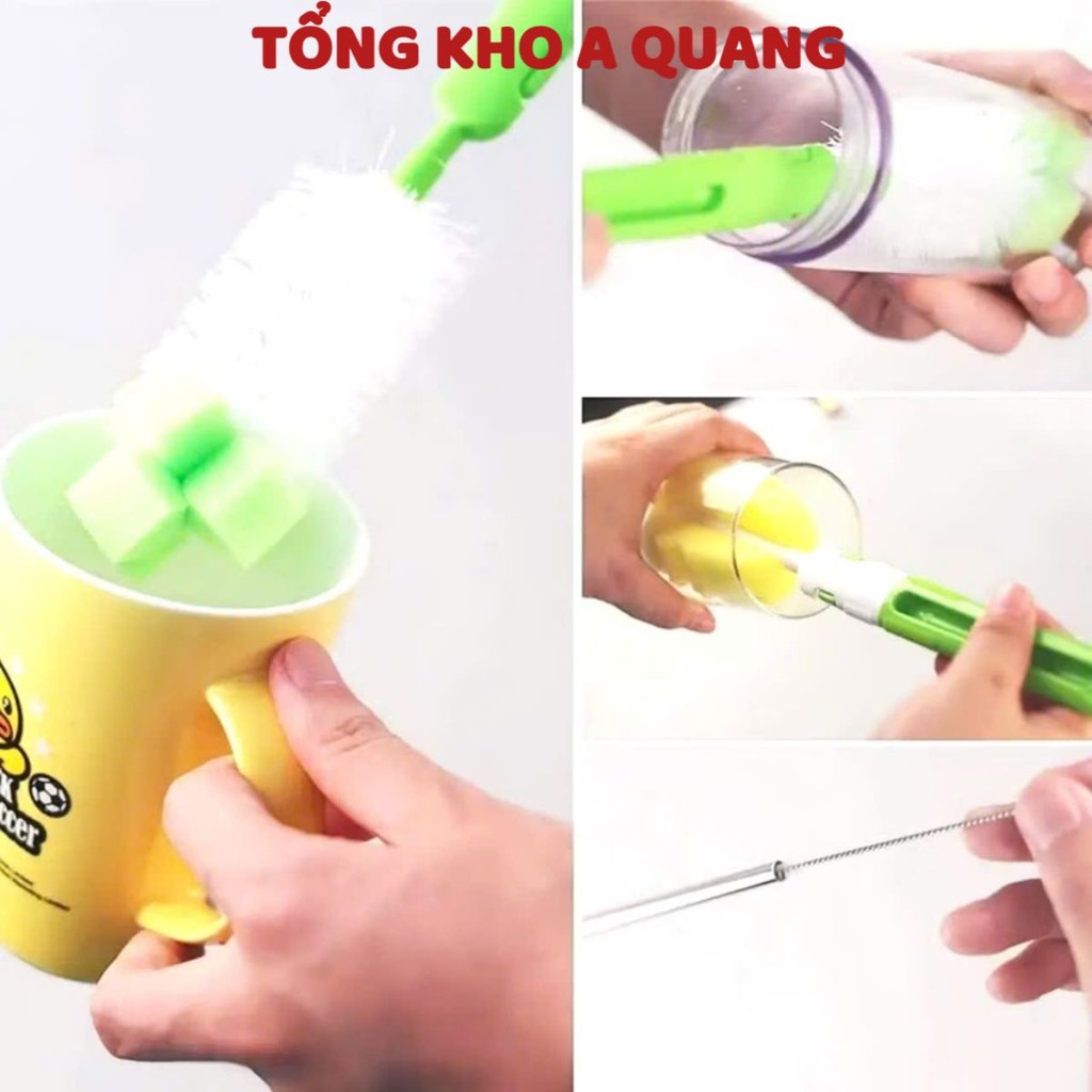 BỘ CỌ RỬA BÌNH 6 MÓN - Bộ cọ rửa bình 6 món cao cấp đa năng cọ núm ti, ống hút sữa. cốc dài tiện dụng - MA: BOCOBINH4