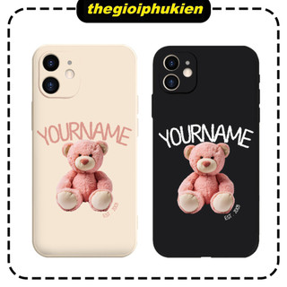 Ốp lưng iphone in tên và năm sinh theo yêu cầu Pink teddy bear 6/7/8/plus/x/xr/xs/11/12/13/14/15/16/pro max - yc196