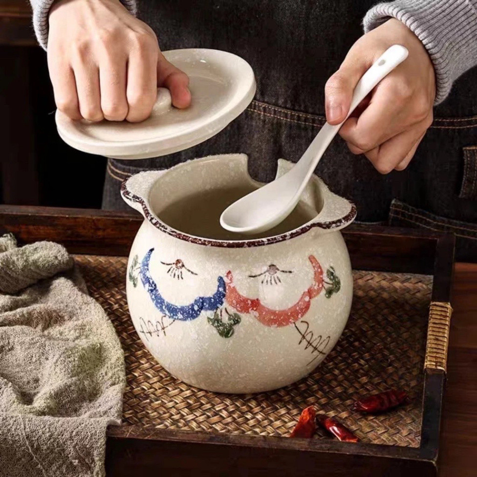 Hũ gốm đựng thực phẩm chịu nhiệt cao có nắp đậy, thố gốm sứ không chì cao cấp đựng gia vị , liễn gốm đựng mỡ