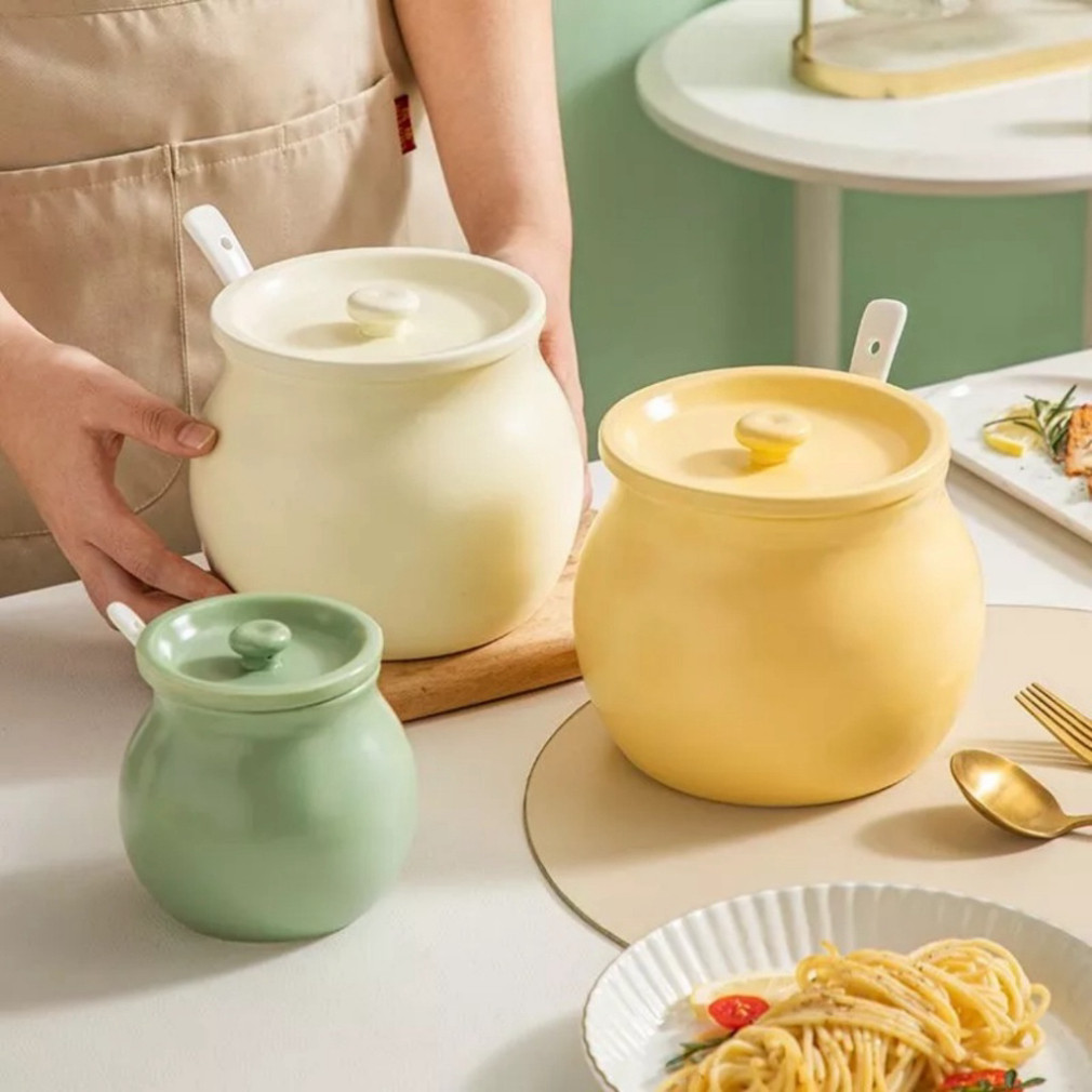 Hũ gốm đựng thực phẩm chịu nhiệt cao có nắp đậy, thố gốm sứ không chì cao cấp đựng gia vị , liễn gốm đựng mỡ