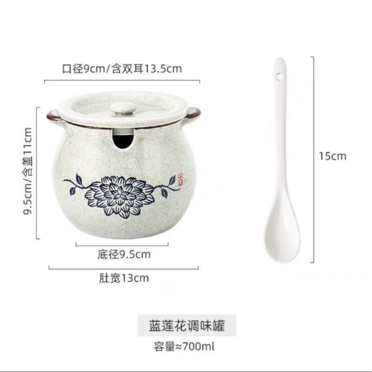Hũ gốm đựng thực phẩm chịu nhiệt cao có nắp đậy, thố gốm sứ không chì cao cấp đựng gia vị , liễn gốm đựng mỡ