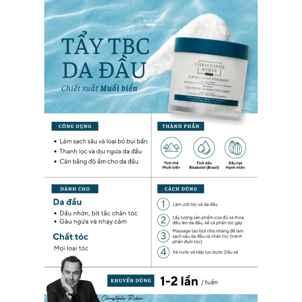Ảnh Tẩy tế bào chết da đầu chiết xuất Muối biển Christophe Robin 2