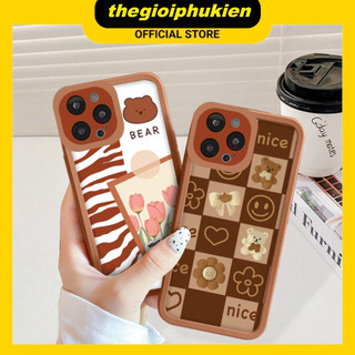 Ốp iphone - Ốp lưng iphone cạnh vuông viền camera gấu hoa dành cho ip 6 đến 16promax - G26