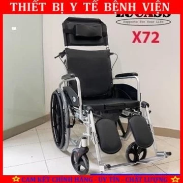 Xe lăn có bô vệ sinh ngả nằm Lucass X72 khung nhôm, bánh đúc - xe lăn ngả bô, xe lăn đa năng