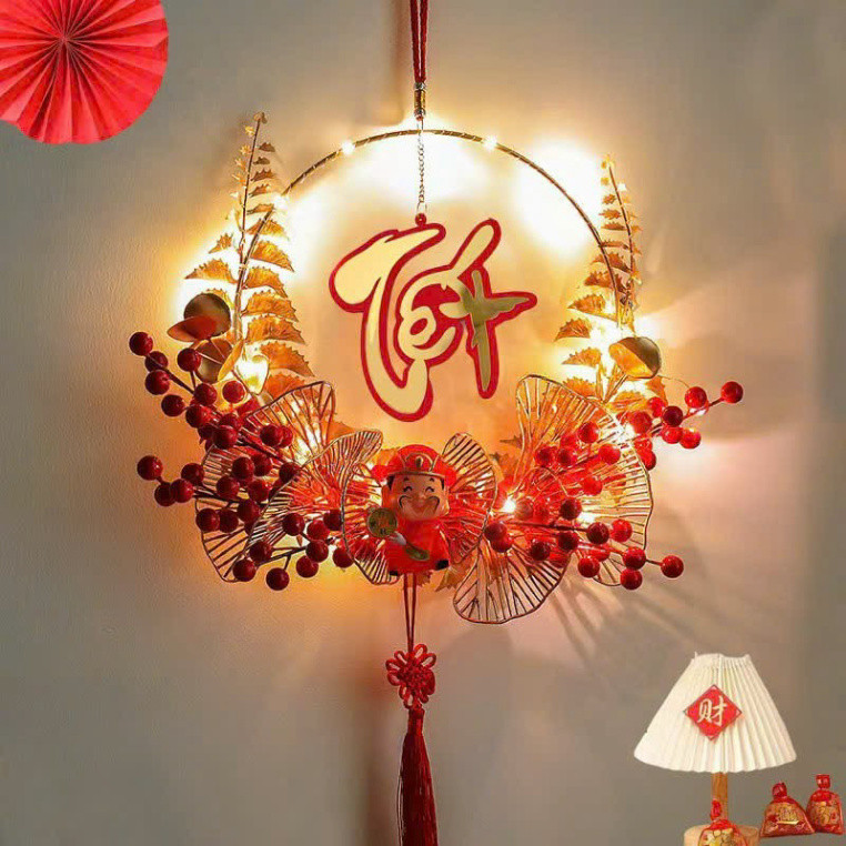 Vòng Treo Tết Trang Trí Cửa Nhà Chữ Phúc Lộc Thọ - Thần Tài - Liễn Đỏ Vàng May Mắn