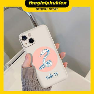 Ốp iphone - Ốp lưng iphone cạnh vuông bảo vệ camera 12 con giáp tuổi Tị nền kem dành cho ip 6 đến 14promax - ng469
